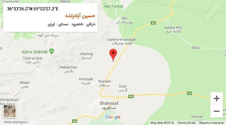 روستای حسین آبادزنده بر روی نقشه