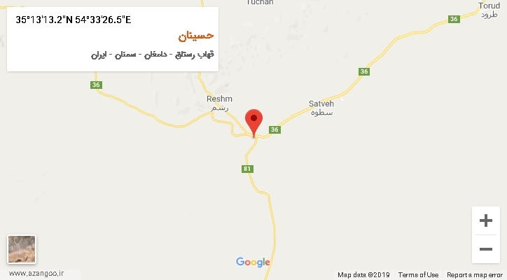 روستای حسینان بر روی نقشه