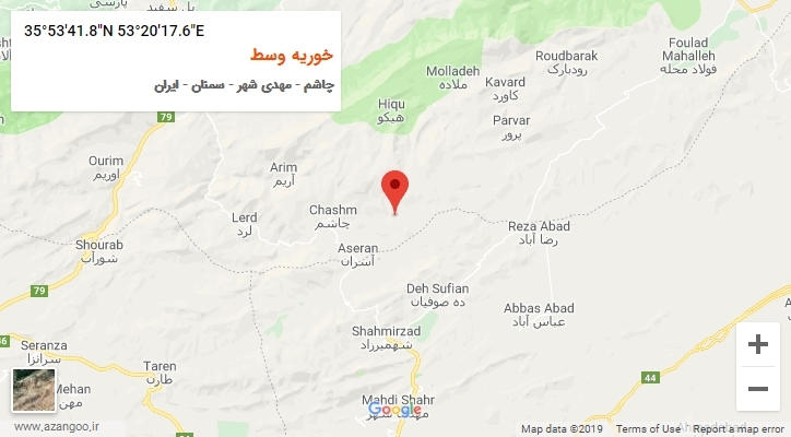 روستای خوریه وسط بر روی نقشه