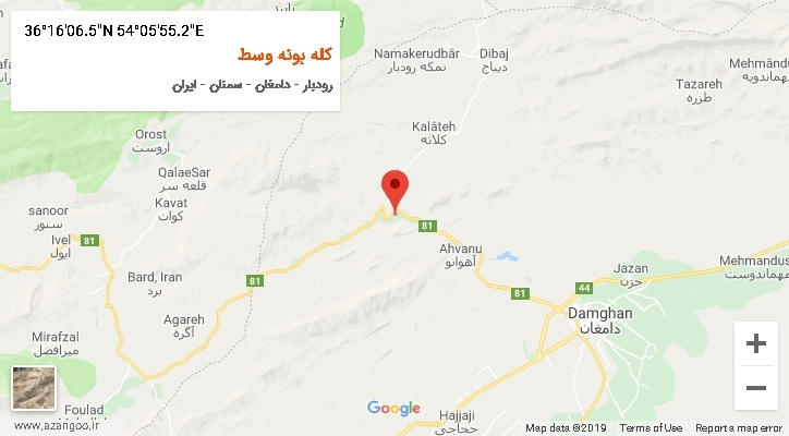 روستای کله بونه وسط بر روی نقشه