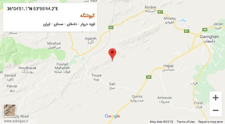 روستای کیوتنگه بر روی نقشه