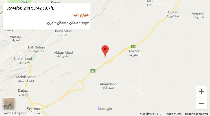 روستای میان اب بر روی نقشه