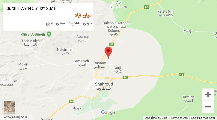 روستای میان آباد بر روی نقشه