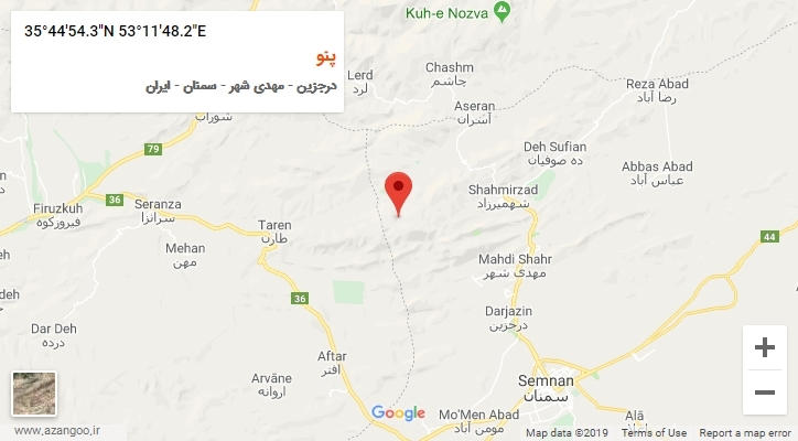 روستای پنو بر روی نقشه