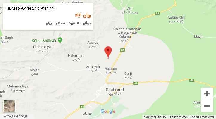 روستای روان آباد بر روی نقشه