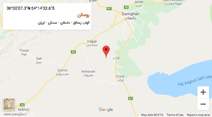 روستای رومنان بر روی نقشه