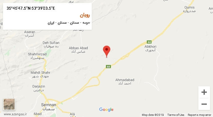 روستای رویان بر روی نقشه