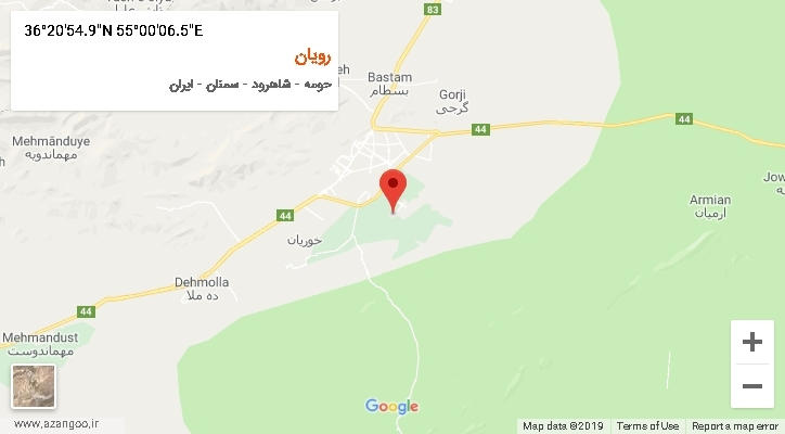 روستای رویان بر روی نقشه