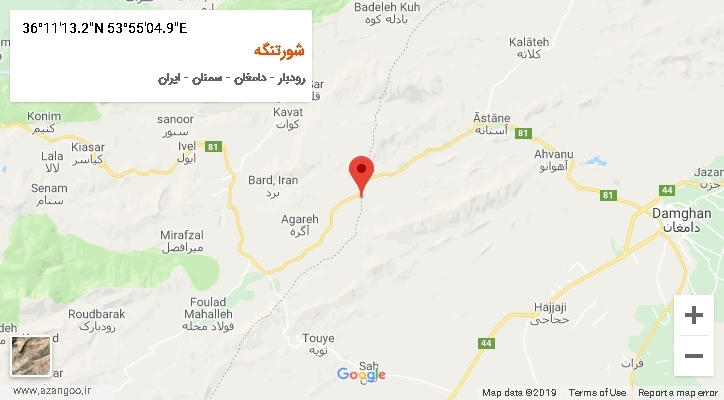 روستای شورتنگه بر روی نقشه