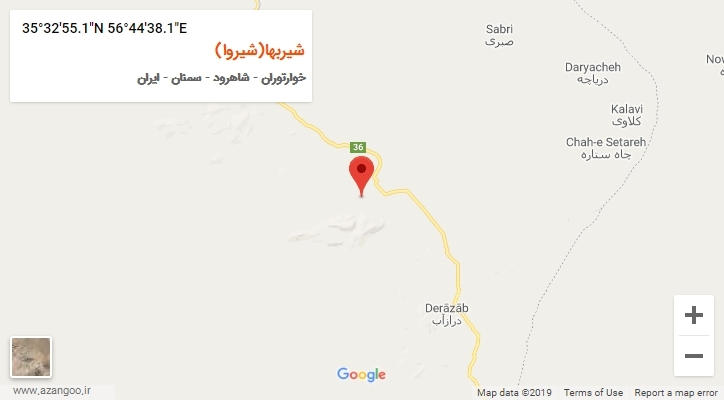 روستای شیربها(شیروا) بر روی نقشه