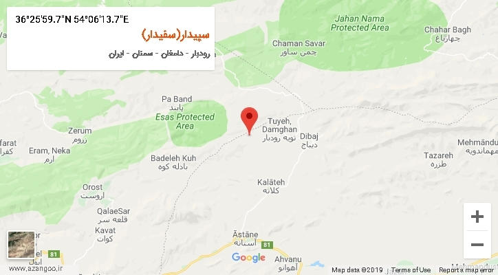 روستای سپیدار(سفیدار) بر روی نقشه
