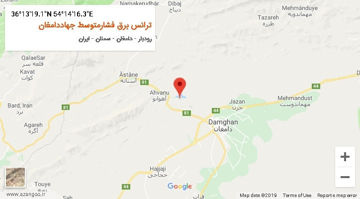 روستای ترانس برق فشارمتوسط جهاددامغان بر روی نقشه