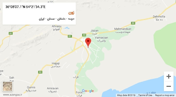 روستای زون بر روی نقشه