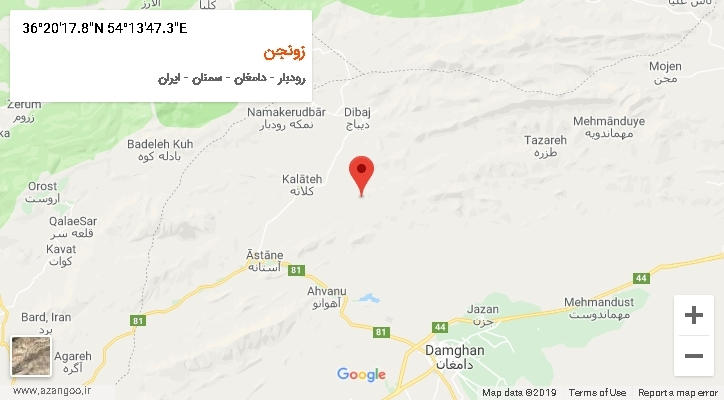 روستای زونجن بر روی نقشه