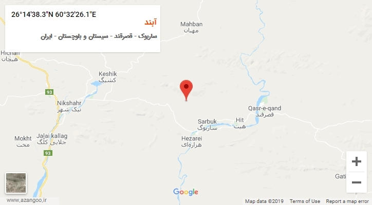 روستای آبند بر روی نقشه