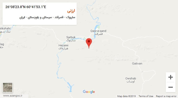 روستای ارزنی بر روی نقشه