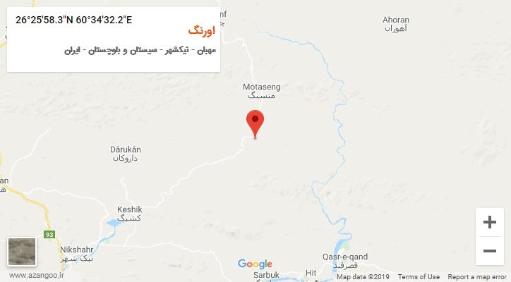 روستای اورنگ بر روی نقشه