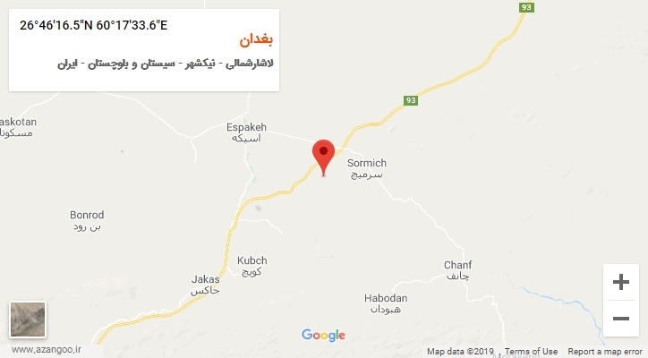 روستای بغدان بر روی نقشه