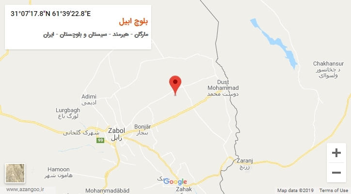 روستای بلوچ ابیل بر روی نقشه