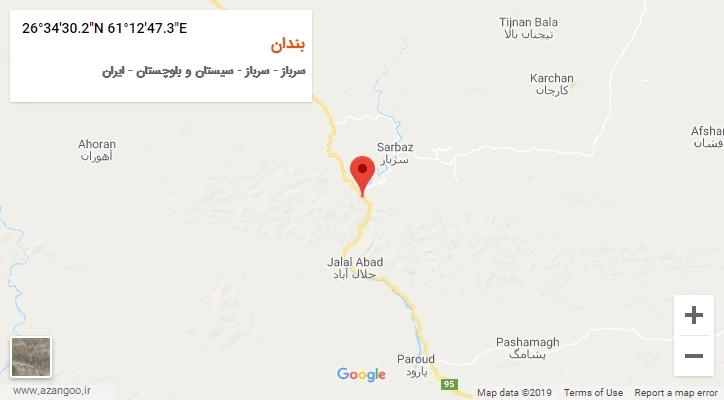 روستای بندان بر روی نقشه