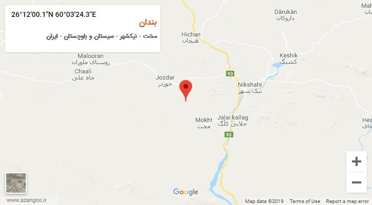 روستای بندان بر روی نقشه