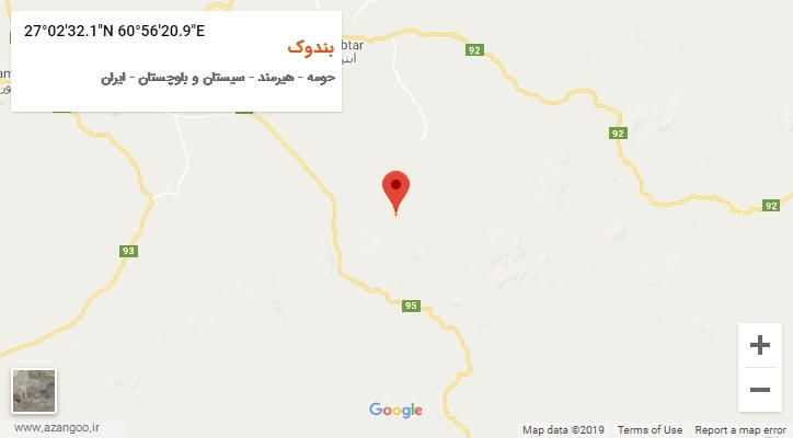 روستای بندوک بر روی نقشه