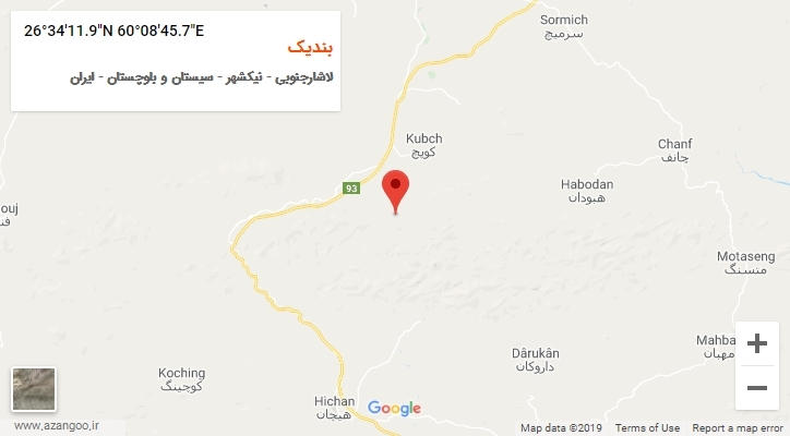 روستای بندیک بر روی نقشه