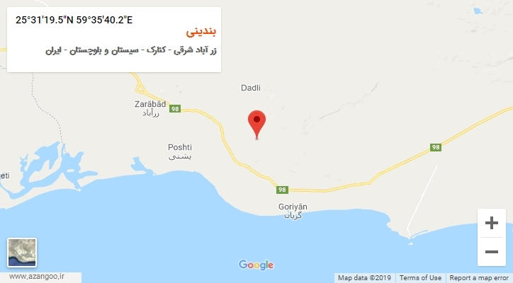 روستای بندینی بر روی نقشه