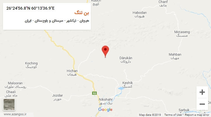 روستای بن تنگ بر روی نقشه