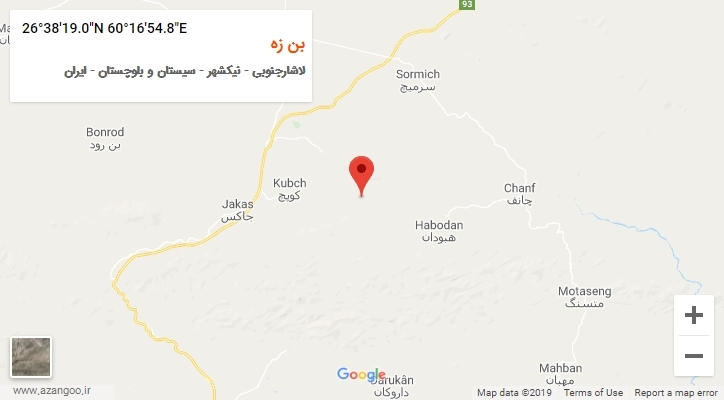 روستای بن زه بر روی نقشه