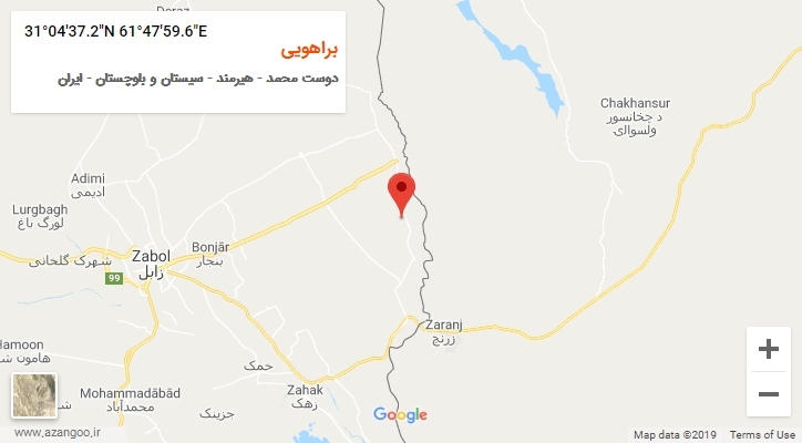 روستای براهویی بر روی نقشه