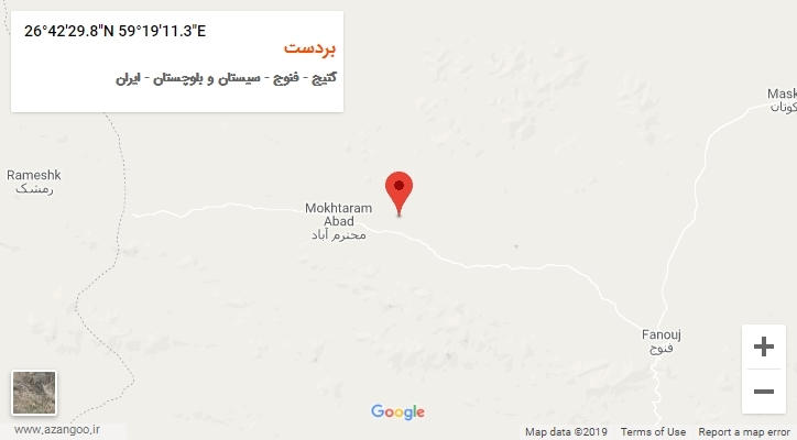 روستای بردست بر روی نقشه
