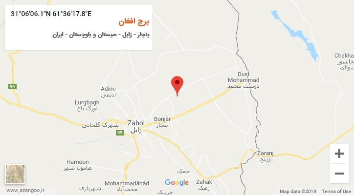 روستای برج افغان بر روی نقشه