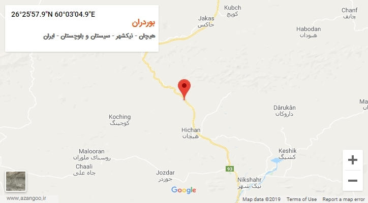 روستای بوردران بر روی نقشه