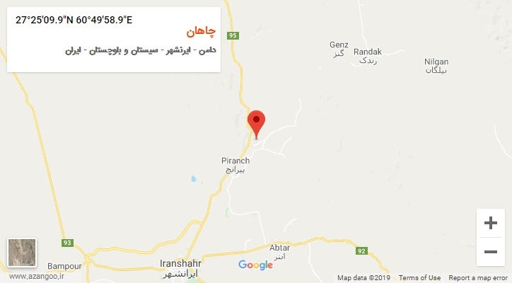 روستای چاهان بر روی نقشه
