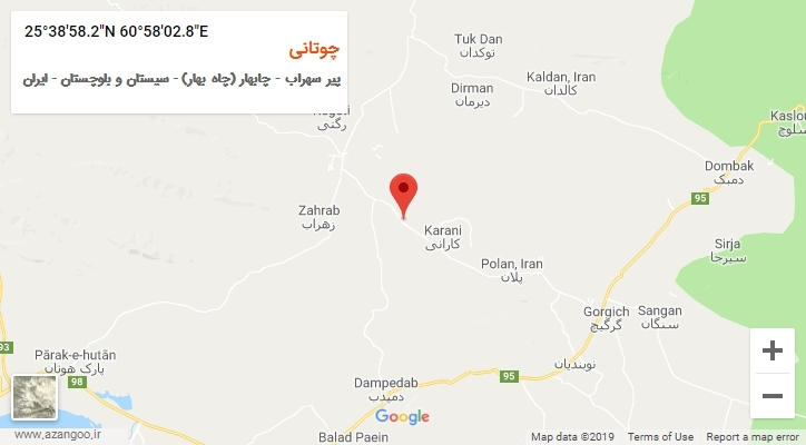 روستای چوتانی بر روی نقشه