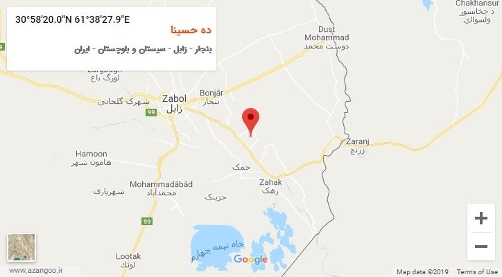 روستای ده حسینا بر روی نقشه