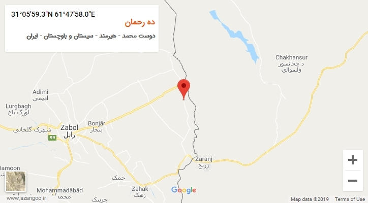 روستای ده رحمان بر روی نقشه