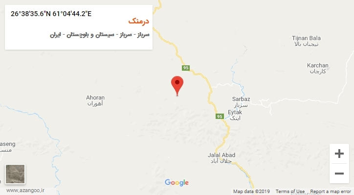 روستای درمنک بر روی نقشه