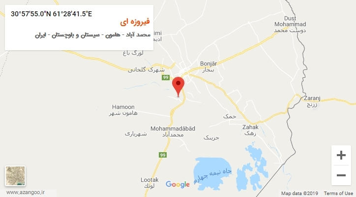 روستای فیروزه ای بر روی نقشه