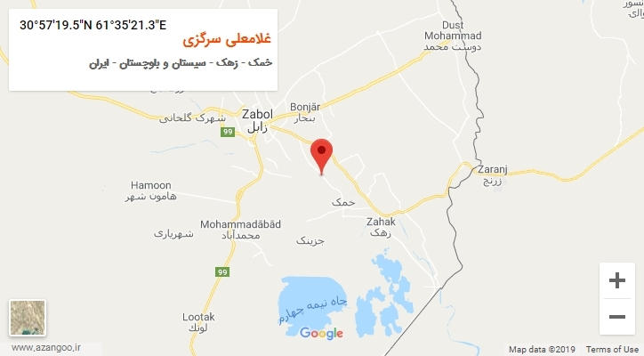 روستای غلامعلی سرگزی بر روی نقشه