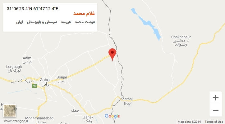 روستای غلام محمد بر روی نقشه
