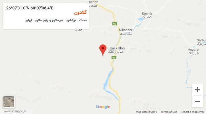 روستای گلادون بر روی نقشه