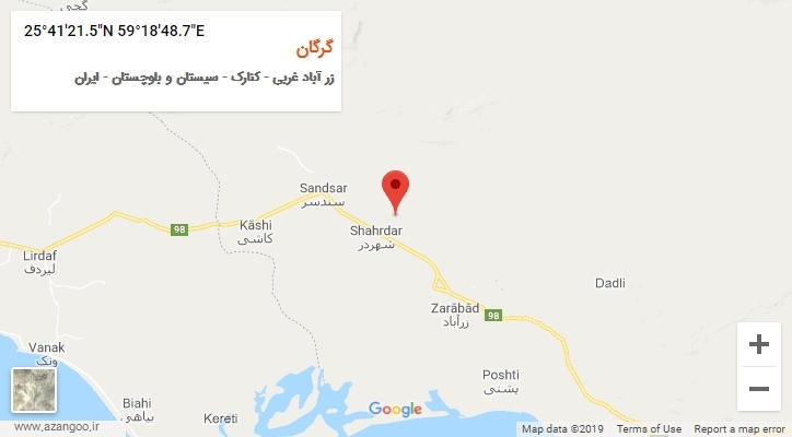 روستای گرگان بر روی نقشه