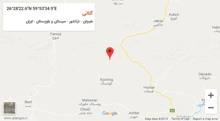 روستای گتانی بر روی نقشه