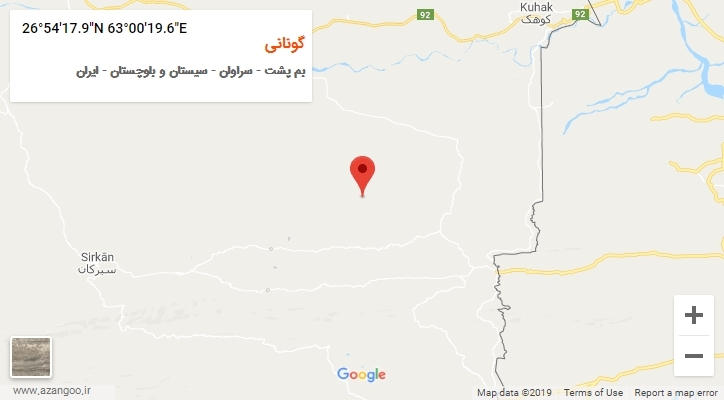 روستای گونانی بر روی نقشه