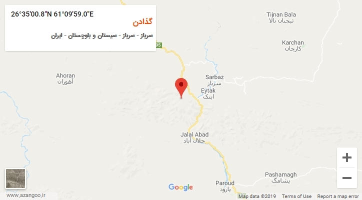 روستای گذادن بر روی نقشه