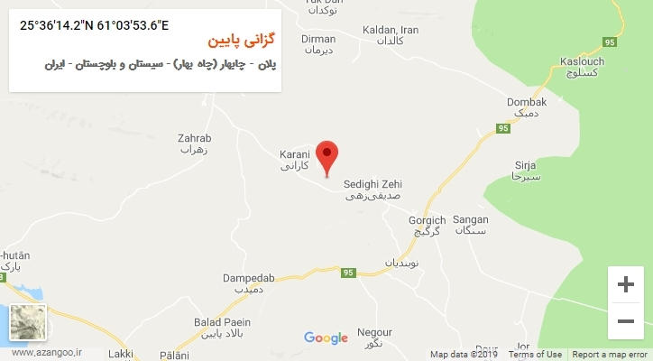 روستای گزانی پایین بر روی نقشه