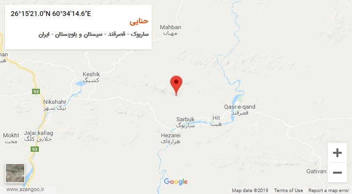 روستای حنایی بر روی نقشه