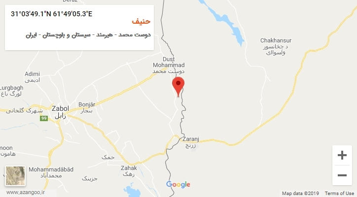 روستای حنیف بر روی نقشه